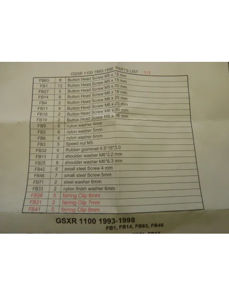 Kit visserie GSXR 750-1100  - 2